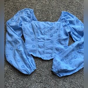 Hollister Long Sleeve Crop Top corset smocked blue top